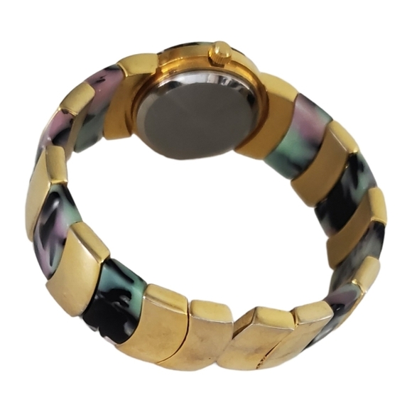 Vintage Xanadu Abalone Multicolor Shell and Goldtone Bangle Hinged Quartz Watch main image 6